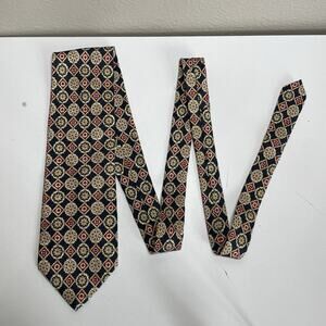 Neiman Marcus Pure Silk Tie Gold Red Geometric Made in Italy